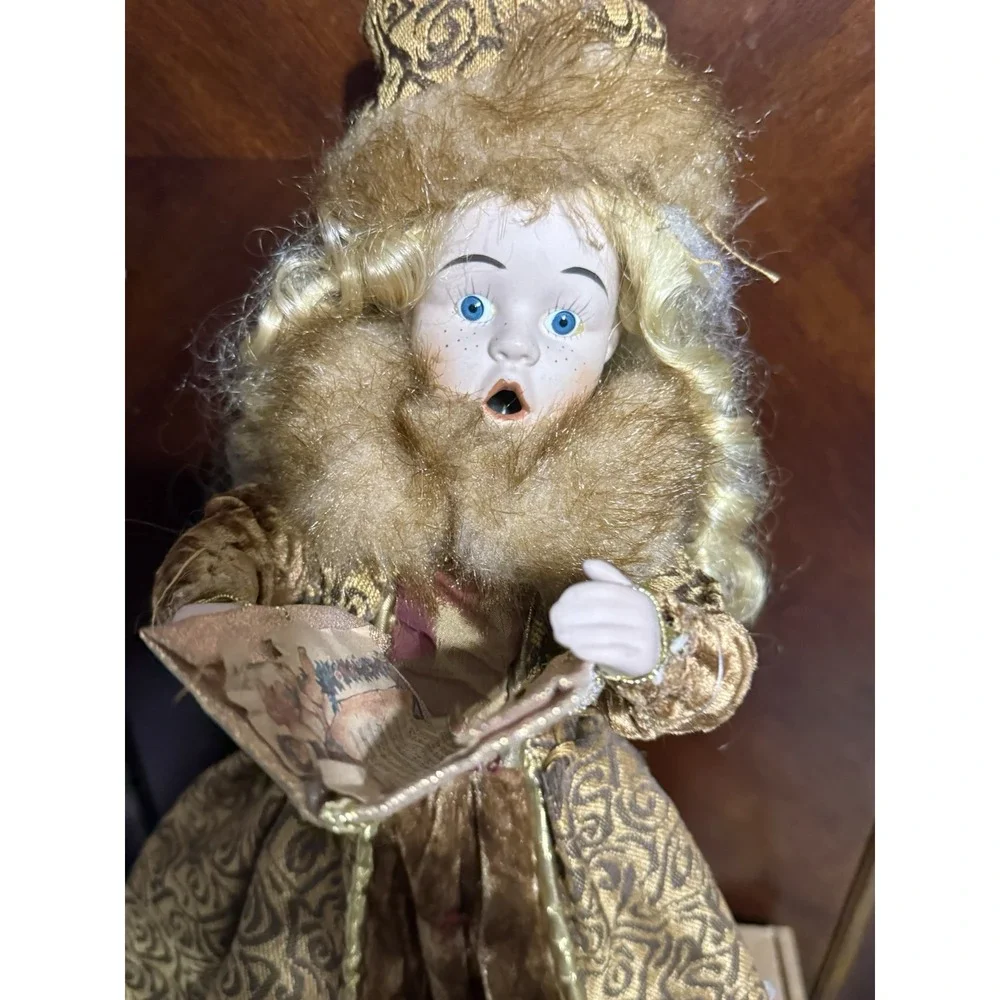 Victorian Girl Christmas Caroler Figurine or Tree Topper, 13 inches tall